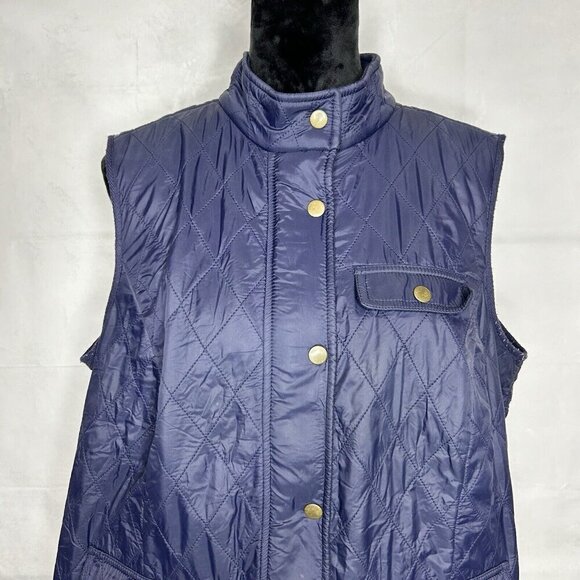 Talbots Woman 1X Navy Quilted Puffer Vest Full Zipper with Snap Cover Nylon - Picture 2 of 9